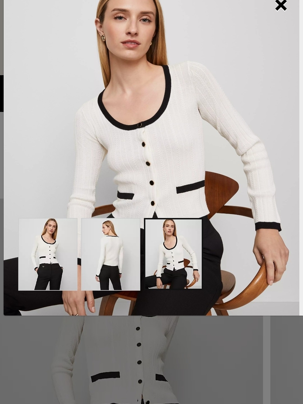 Ann Taylor White Scoopneck Cardigan with Black Trim
